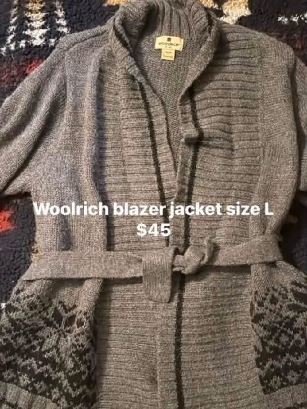 Woolrich Gray Knit Shawl-Collar Cardigan with Belt